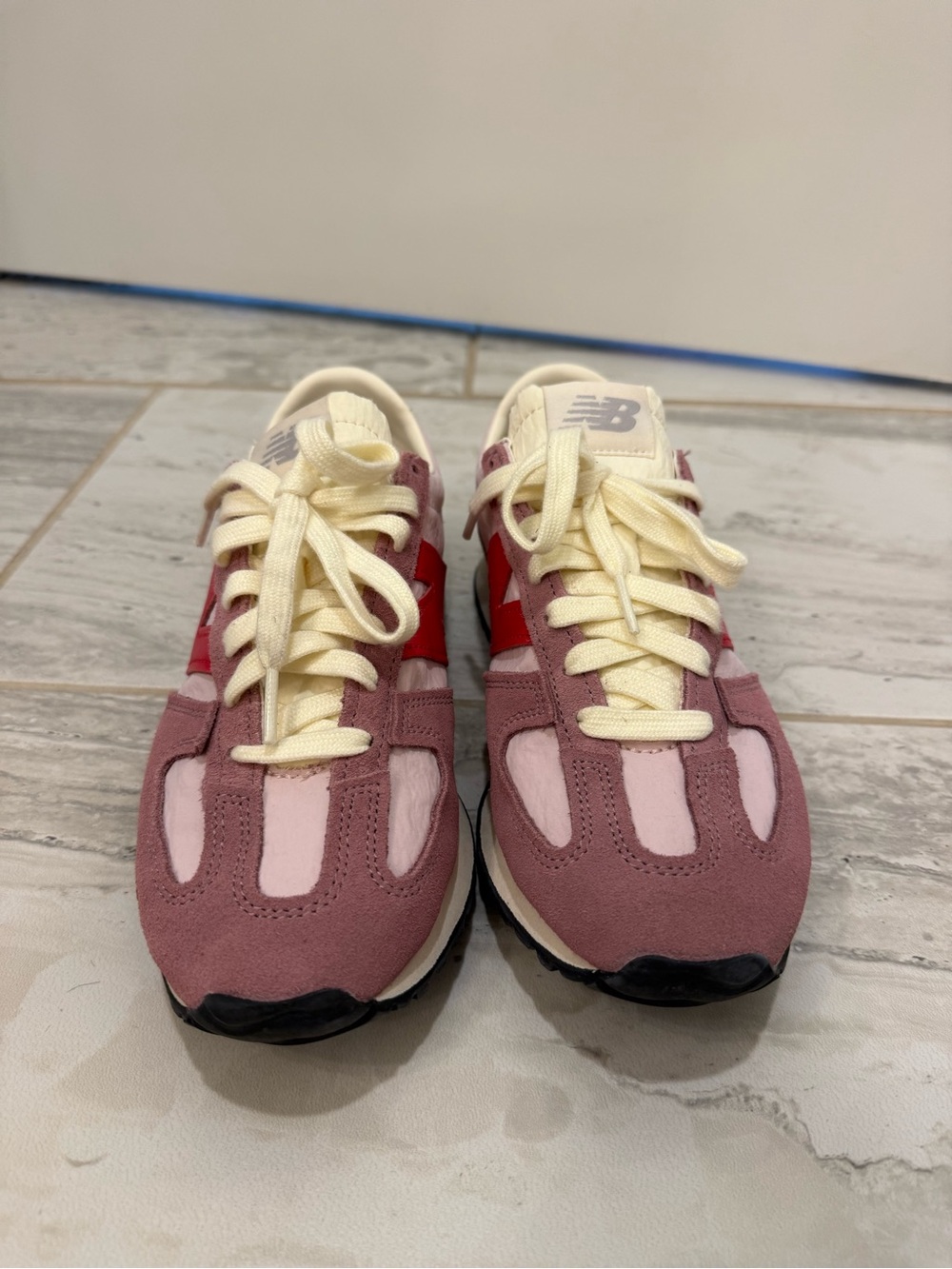 New Balance Women’s Pink & Cream Suede Mesh Sneakers